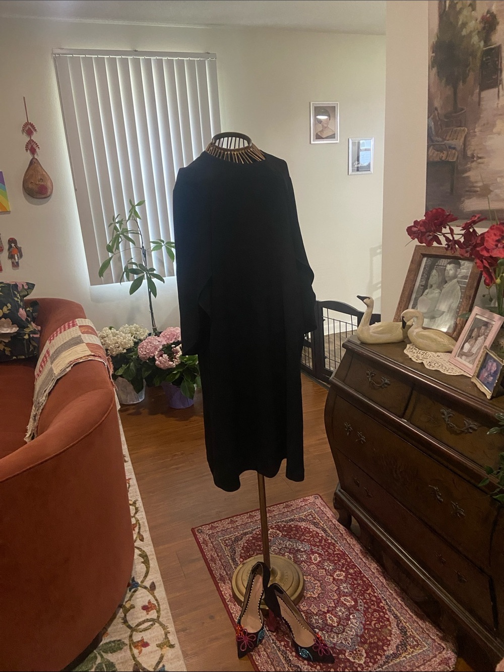 Lafayette 148 New York Black Midi Cape-Sleeve Dress